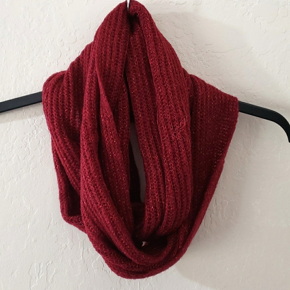 Apt.9 Red Sparkly Crochet Knit Infinity Scarf